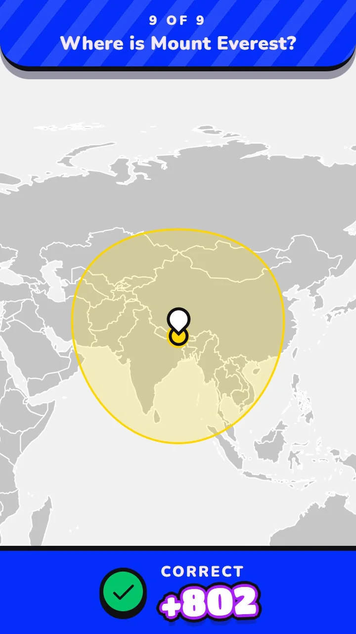 A pin placed on a map, marked correct.