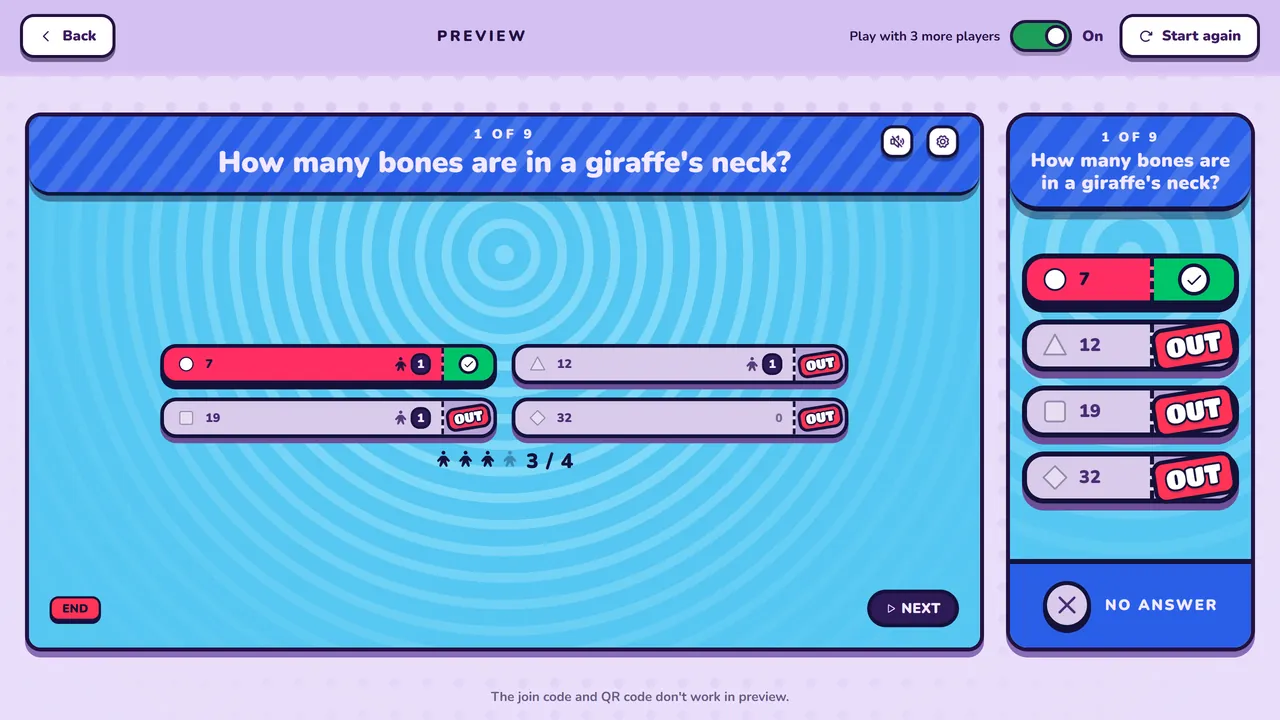 Preview, with the host screen and a player's phone side by side.