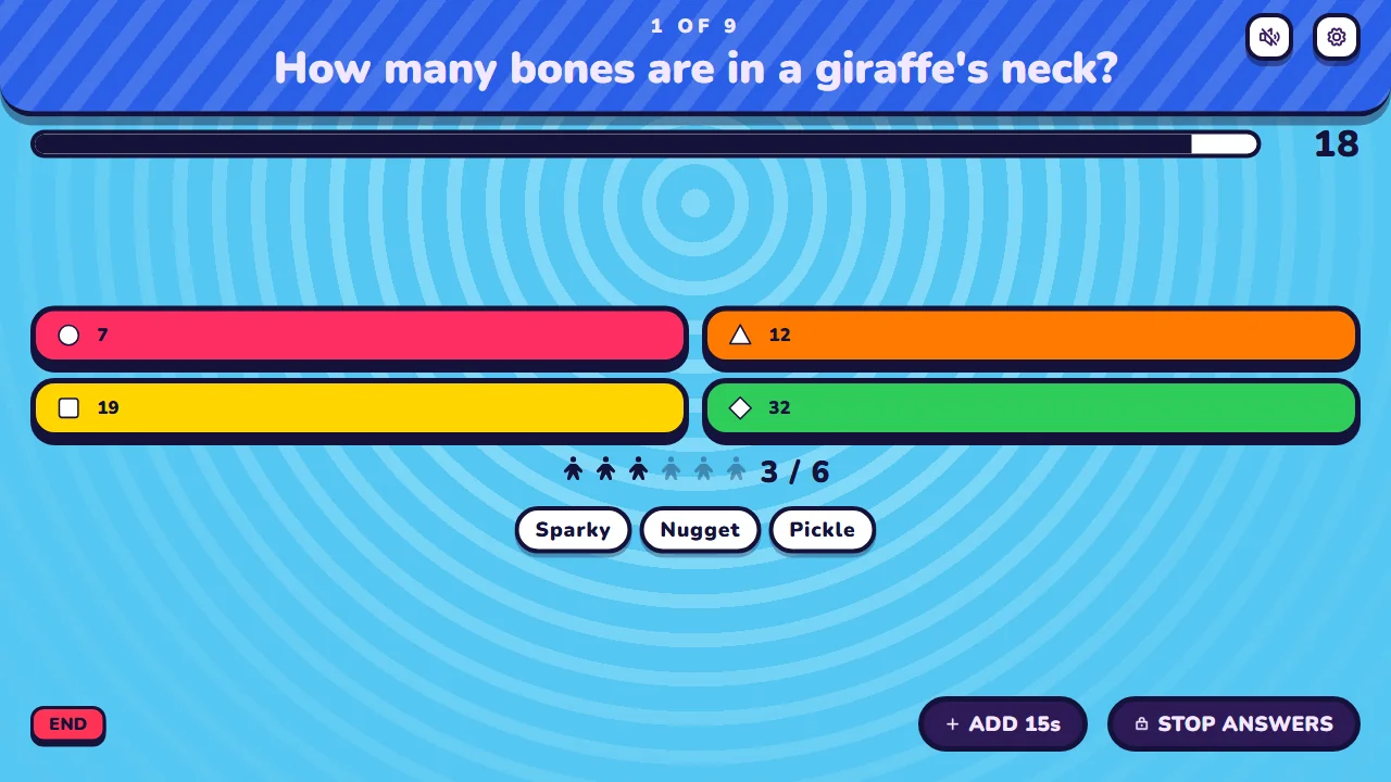 The host screen during a question.