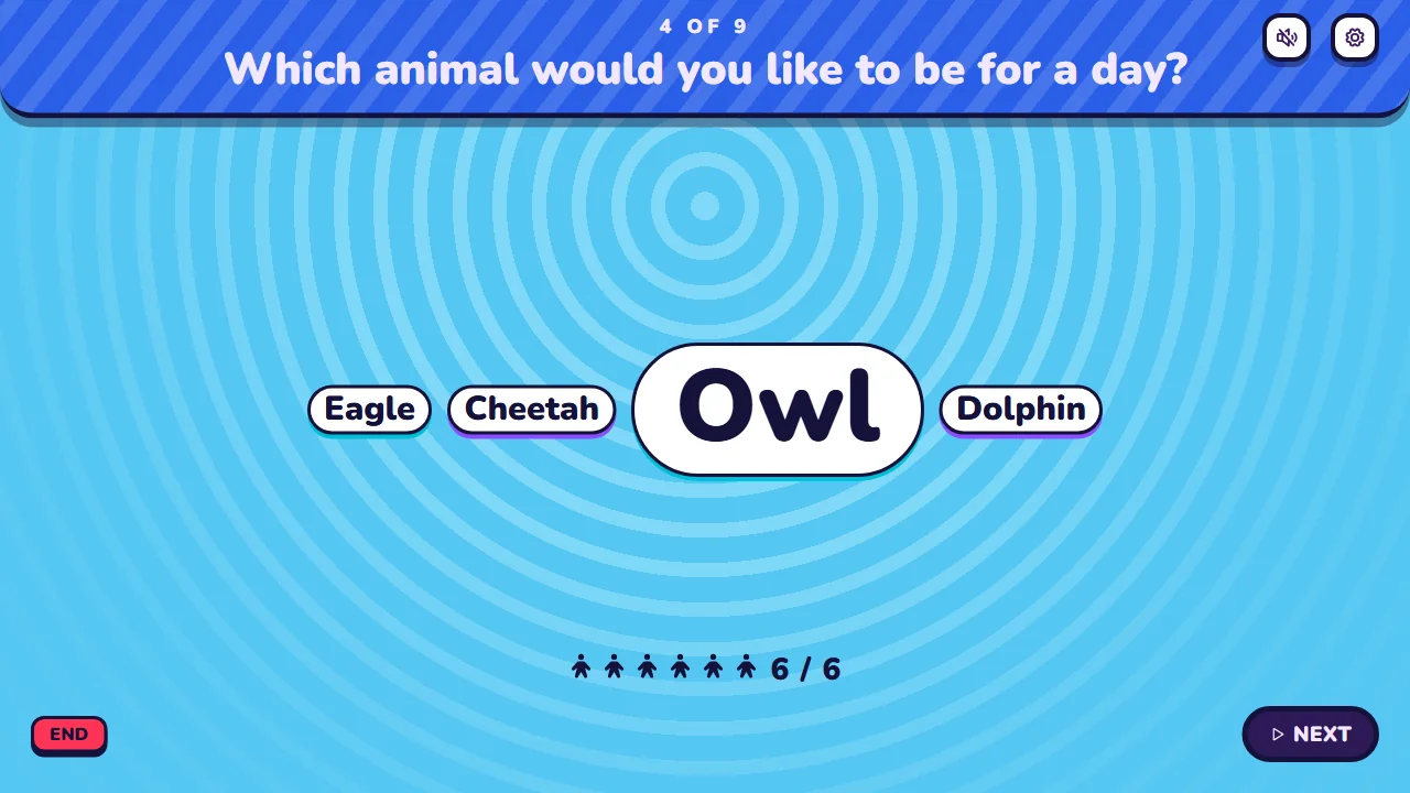 The host screen showing a word cloud of what the players typed.