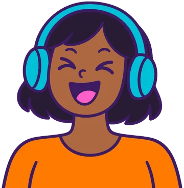 A friend on the call in headphones, laughing.