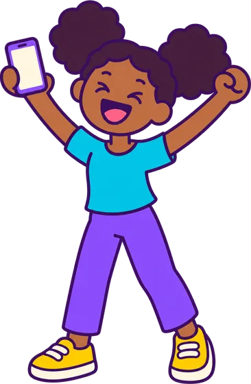 A student cheering with their phone held high.