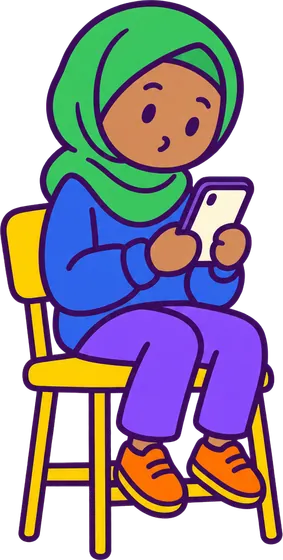 A student sitting on a chair, thinking over their phone.