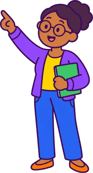 A teacher pointing at the screen.