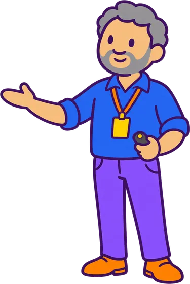 A trainer with a clicker, pointing at the screen.