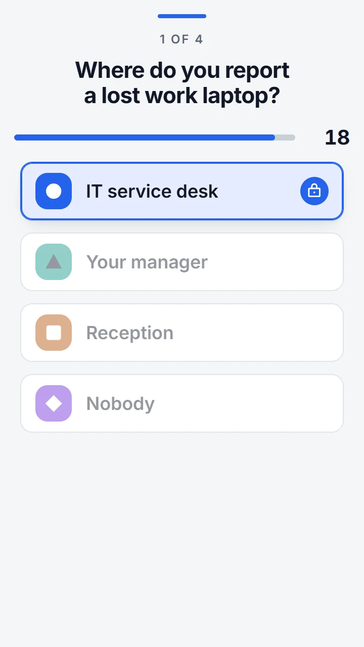 A player's phone during a question, with their answer locked in.